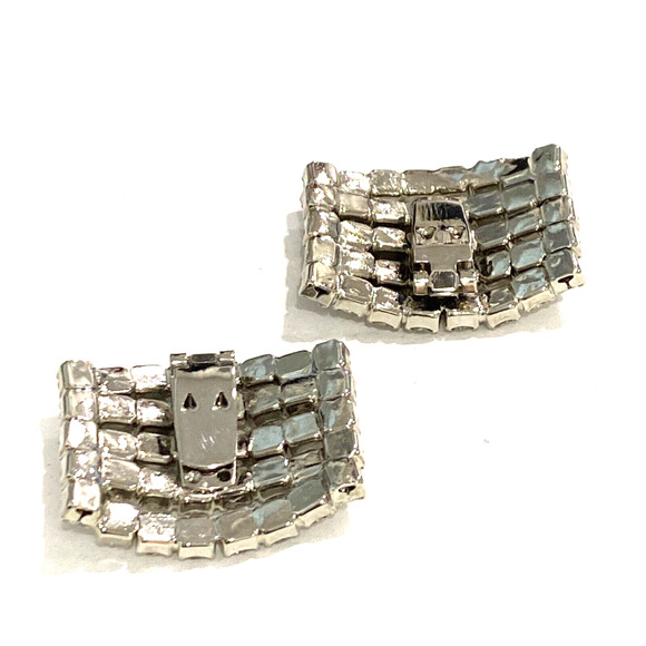 Vintage Bluette Shoe Clips clear white rhinestones on silvertone Made in France - Picture 2 of 7